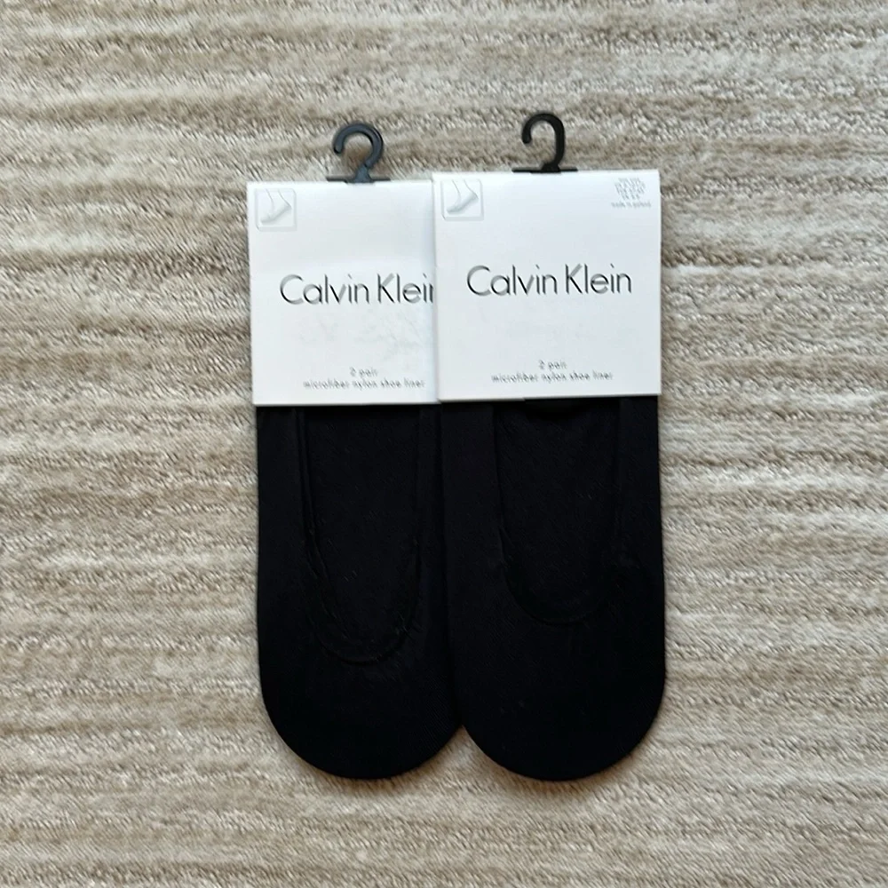 2 Pairs Calvin Klein Women’s Shoe Liners Microfiber Nylon Black Sock Liner
